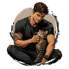 Man with cat: silent closeness