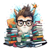 Bücherstapel-Katze mit Brille