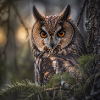 Owl in forest fog