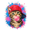 Coole Katze mit Cap und Kaugummi
