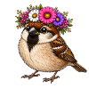 Vogel mit Blumenschmuck 