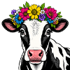 Kuh mit Blumenschmuck