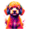 Poodle with headphones