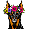Flower Wreath Doberman Portrait
