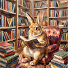 Library Rabbit Reading Portrait