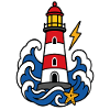 Marine lighthouse and waves tattoo style