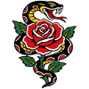 Snake and red rose tattoo style