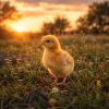 Yellow chicken at sunset