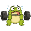 Funny frog in gym lifting weights