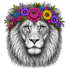 Lion head with flower wreath