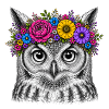 Owl head with flower crown
