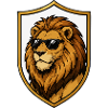 Lion with sunglasses in shield