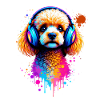 Poodle dog with headphones