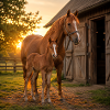 Sunset, mare with foal