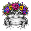 Frosch mit Blütenkrone
