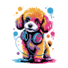 Poodle with headphones