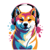 Shiba Inu dog with headphones