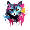 Amerikanischer Bobtail-Katzengesicht – bunte Splash-Kunst