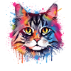 Bunte Splash-Art: Amerikanischer Bobtail-Katzenkopf