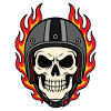 Flaming Skull with Motorcycle Helmet