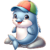 Fröhlicher Delfin mit Regenbogenkappe