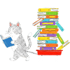 Reading kitten pulls book trolley
