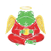 Angel frog with coffee cup