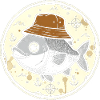 Fisch mit Hut im Nautik-Rundlogo