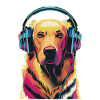 Golden Retriever mit Kopfhörer