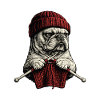 Bulldog Knitter in Red Knit