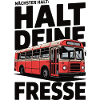 Roter Linienbus Pop-Art Spruch