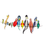 Bunte Vögel auf der Leine
