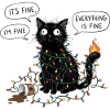 Black Cat Wrapped in Lights