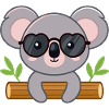 Chic koala on log with glasses