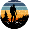 Hiker silhouette reclining retro forest