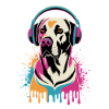Labrador mit Kopfhörern