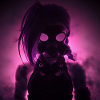 Neon gas mask in night light