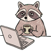 Müder Waschbär Kaffee & Laptop
