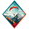 Paraglider over mountain landscape