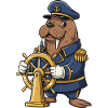 Captain's walrus at the wheel