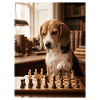 Beagle dog playing chess