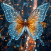 Neon butterfly over the city