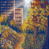 Autumn route between city and park