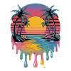 Tropical sunset art with flowing