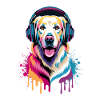 Golden Retriever mit Kopfhörer