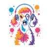 Poodle with headphones