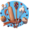 Baking Utensils and Blueberry Muffins Illustration