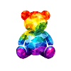 Rainbow teddy bear in geometric pattern