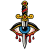 Mystical eye pierced by tattoo-style dagger