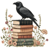 Raven on stack of books